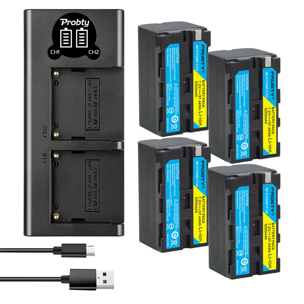 5200mAh NP-F770 NP-F750 NP F770 np f750 NPF770 750 baterii + ładowarka USB z LED dla Sony NP-F550 NP-F770 NP-F750 F960 F970