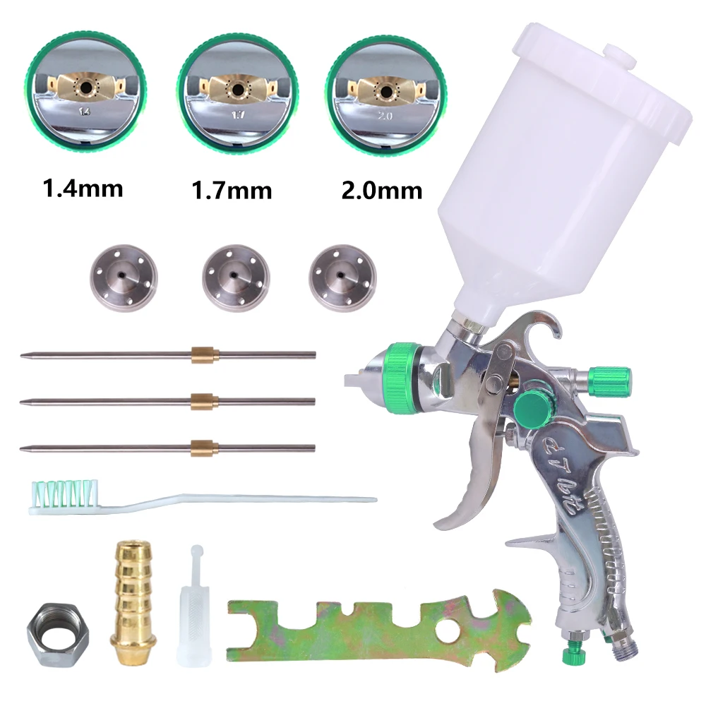 Professional HVLP Spay Gun 1.4/1.7/2.0mm Nozzle Gravity Airbrush +Pressure Regulator + Water And Oil Separator Set