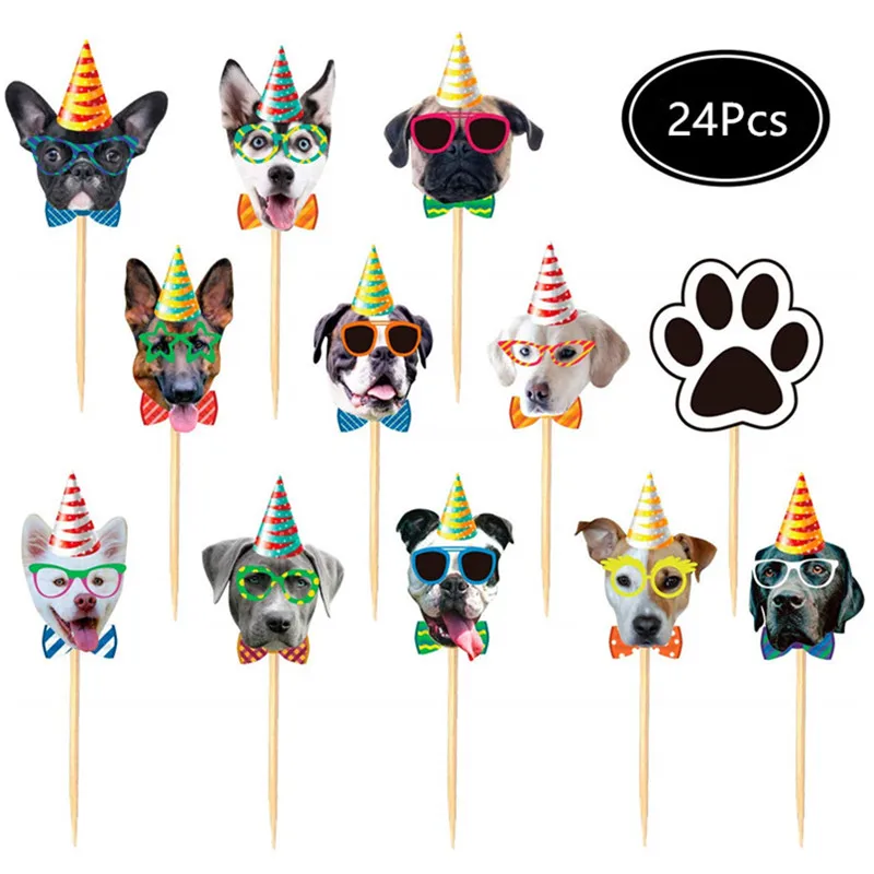 Puppy Dog Cupcake Toppers Pet Theme Baby Shower Birthday Party Cupcake Cake Decorations