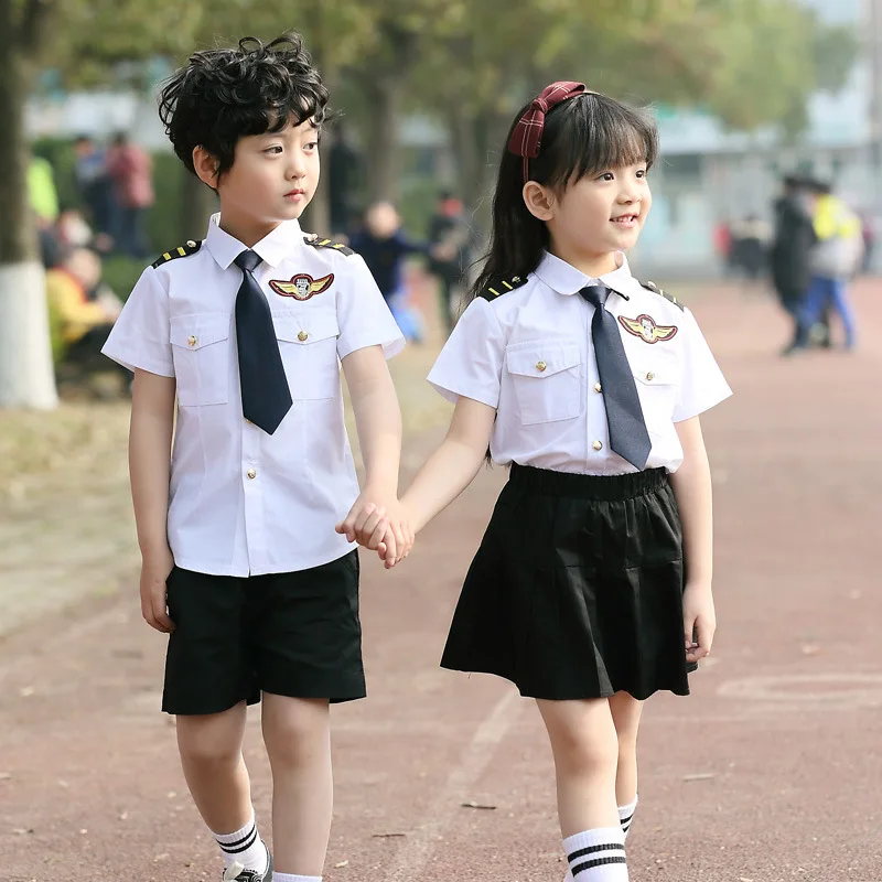 Uniformes d'hôtesse de l'air pour enfants, uniformes de capitaine de l'armée de l'air, olympiques de performance de pilotes d'aviation, garçons et filles