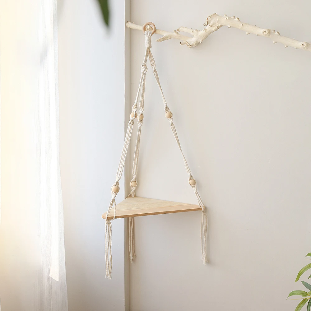 Macrame Wand Hängen Regal Boho Wohnkultur Regale Auf Wand Holz Dekoration für Schlafzimmer Wohnzimmer Kindergarten Christamas Geschenk – Detail 24