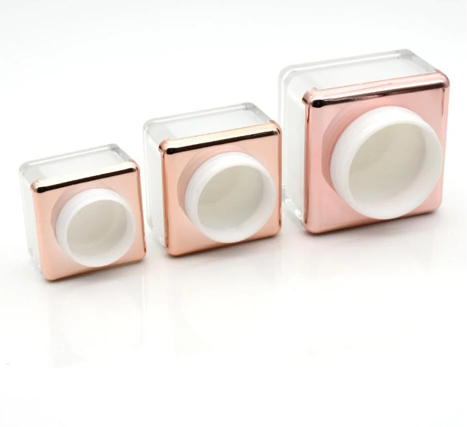 5g kwadratowy kształt perłowo-biały plastikowy akrylowy słoik butelka doniczka esencja / serum do oczu / krem / próbka testowa puszka / opakowanie kosmetyczne do paznokci