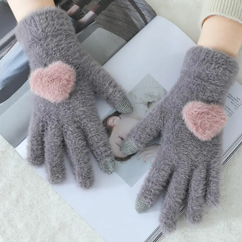 Knitted Gloves Fashion Love Warm Gloves Cute Korean Wild Gloves Outdoor Sports Riding Touch Screen Gloves A299