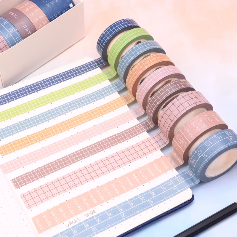 Cute Grid Calendar Washi Tape Set Kawaii Scrapbooking Tool Adhesive Masking Tape Photo Album Diy Decorative Tape Stationery