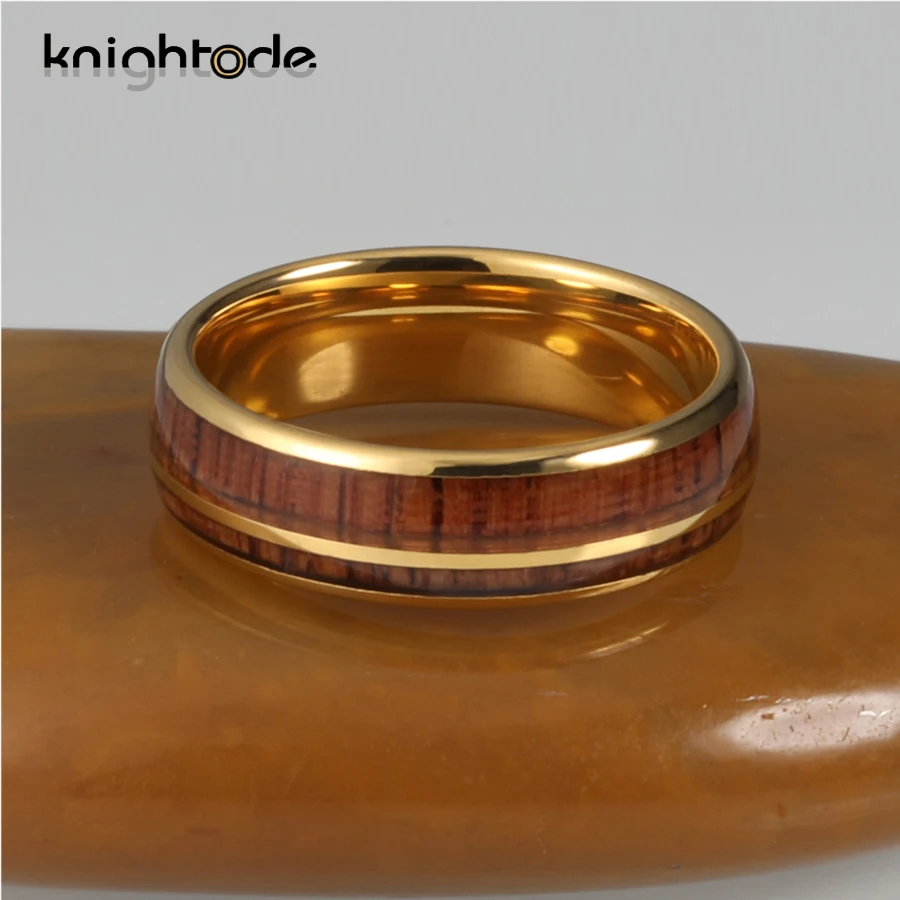 8mm Tungsten Carbide Wedding Band Two Rose Wood Inlay for Men Women Birthday Ring Friend Gift Dome Polished Comfort Fit