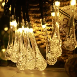 Crystal Waterdrop LED String Lights Solar Battery USB Powerful Outdoor Waterproof Fairy Lamp Decor Garden Lawn Street Christmas