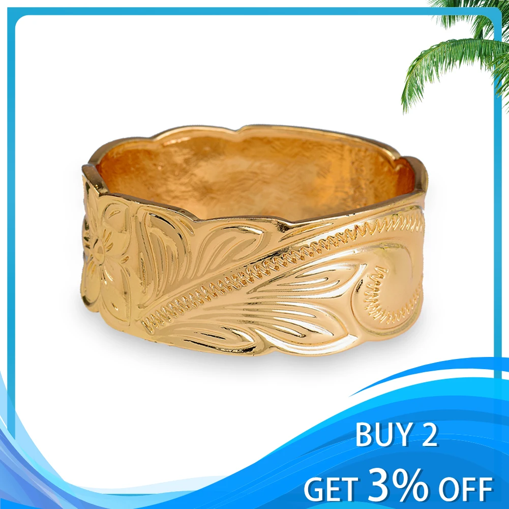 Cring Coco Hawaiian Plumeria Bracelets Trendy Gold Plated Big Bangle Bracelet Female Polynesian Samoa Jewelry for Women 2024