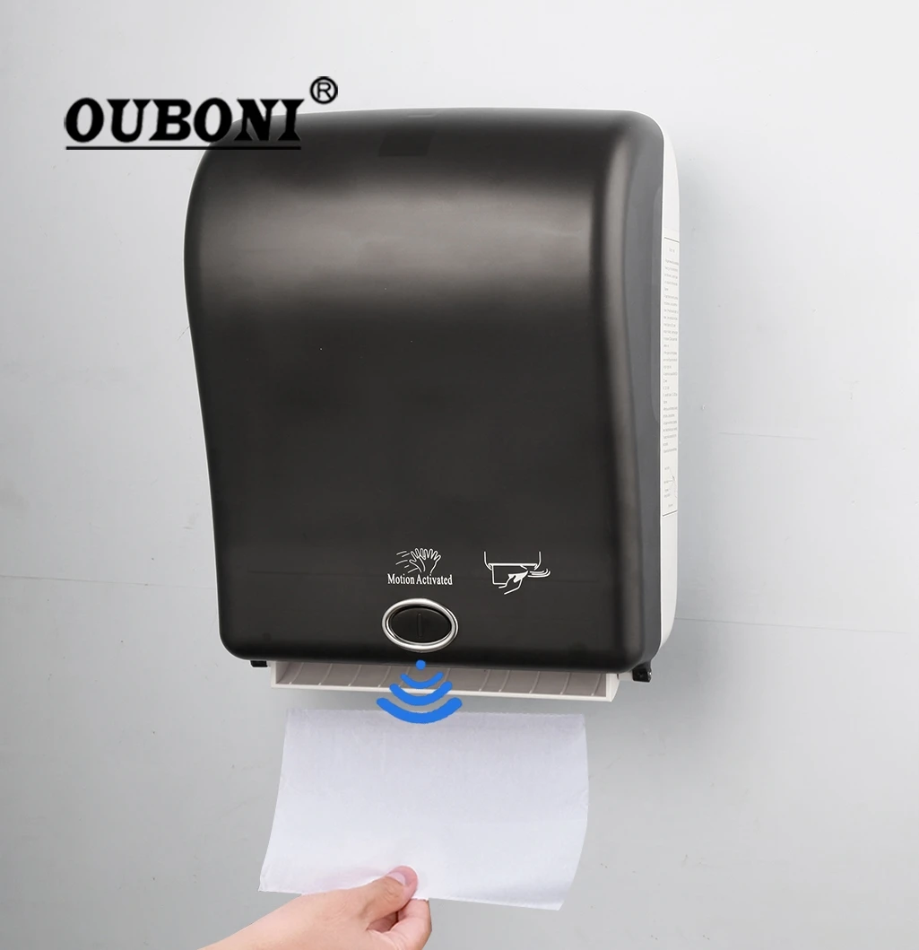 

OUBONI Plastic Black Toilet Paper Box Sensor Automatic Paper Out Bathroom Hardware Oversized Tissue Box Induction Paper Holder