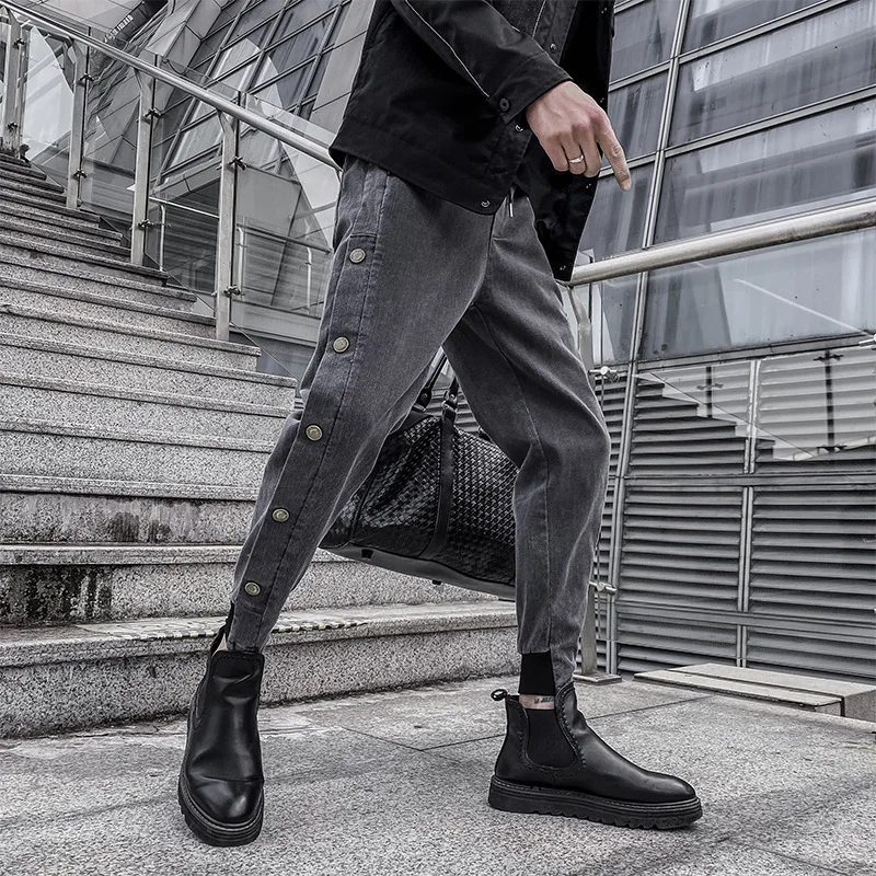 ICCLEK 2021 Fall New Jeans Buttoned Pants Men's Jeans Harem Pants Bunch Legs Men's Casual Pants Men Jeans Pants  Skinny Jeans