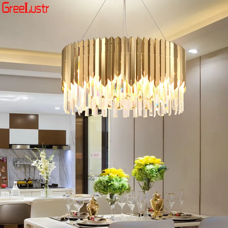 

Modern Design Crystal Led Chandelier Light Lustres Luxury Gold Round Indoor Lighting Pendant Lampara Loft Suspension Luminaire