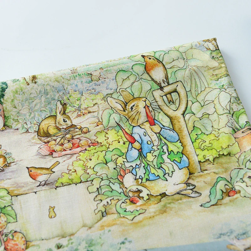 100%Cotton Fabric Rabbit Printed Cartoon Pastoral Style for Sewing Baby Clothes Per Half Meter