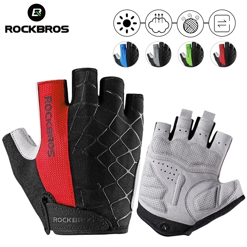 ROCKBROS Cycling Gloves Half Finger Bike Gloves Shockproof Anti-Slip Gloves Bicycle Riding Gloves Anti Slip Summer Sports