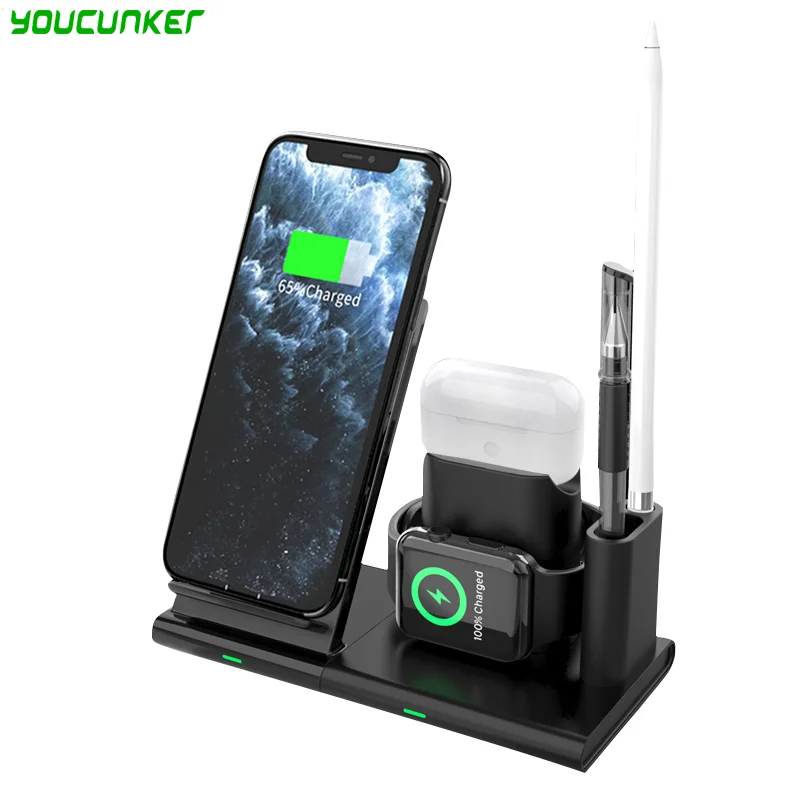 

YOUCUNKER 4 in 1 Wireless Charger Qi 10W Fast Charging Stand for iPhone 12 11 X XS XR XS Max 8 Apple Watch 6 5 4 3 2 Airpods Pro