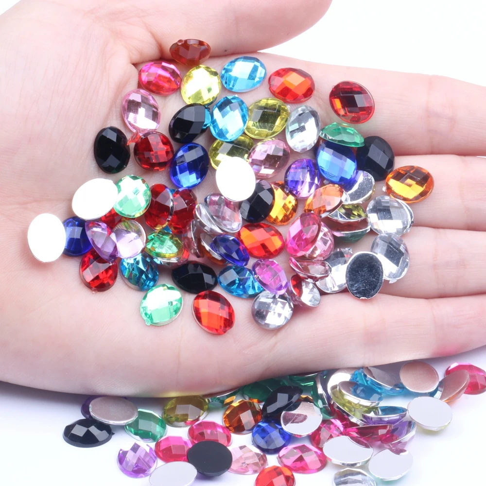 

2000/500pcs 8x10mm Oval Shape Flatback Earth Facets Acrylic Rhinestone Nail Art Decorations Strass High Shine Nail Art Stones