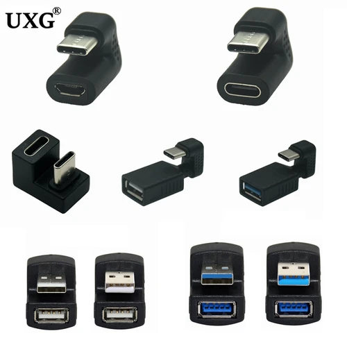 U자형 180 도 상향 하향 앵글 USB 3.0, USB 2.0 TYPE-C, USB-c 10Gbps M/F 어댑터, A 수-암 연장 커넥터, 5Gbps 