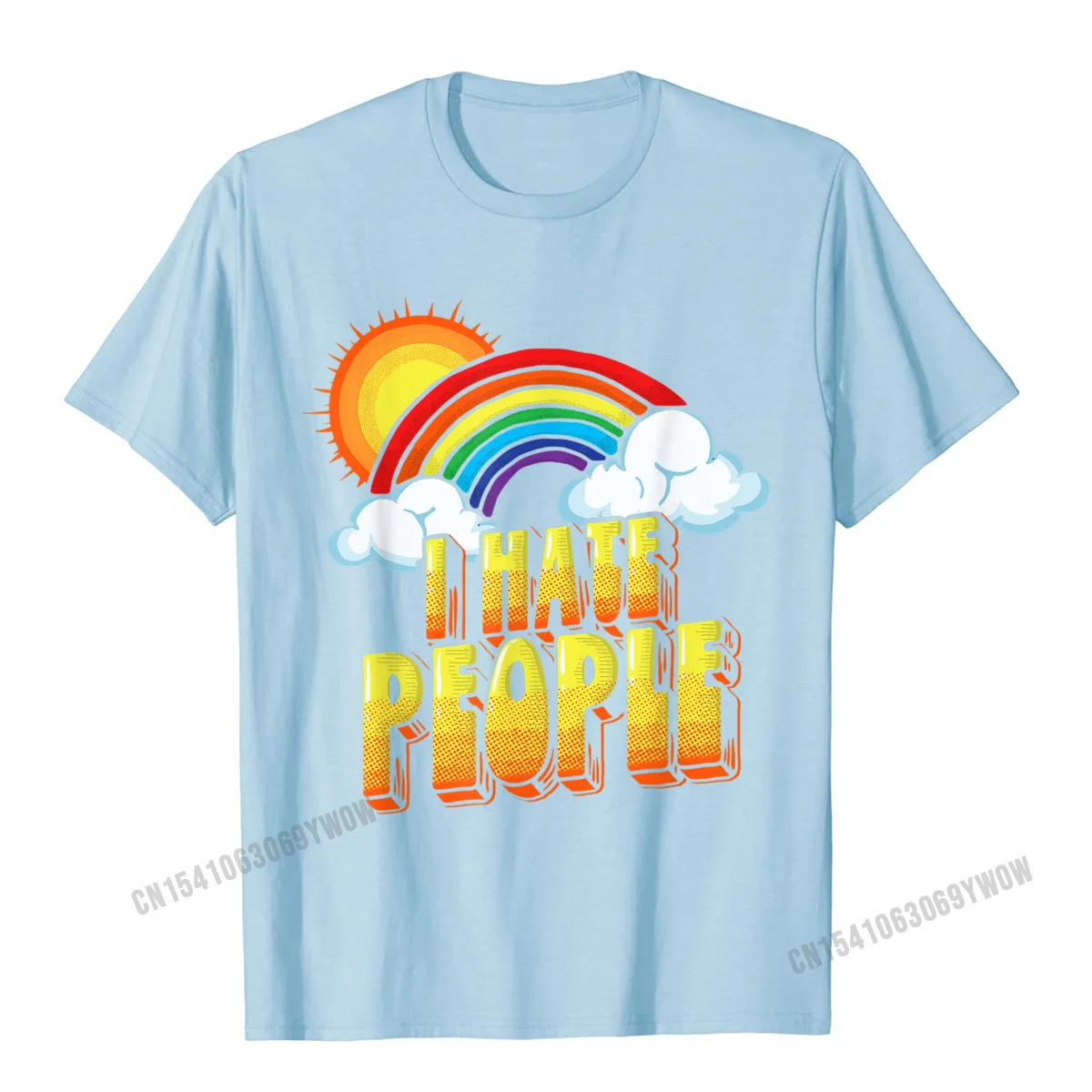 I Hate People Funny Antisocial Vintage Rainbow T-Shirt Camisas Men Print Tops Tees Prevailing Cotton Men\'s T Shirt