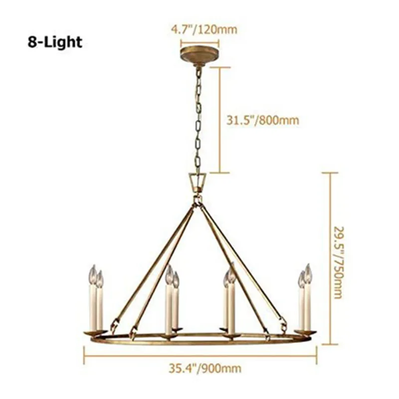 

American Country Chandelier 8 Heads Pendant Lamp Iron Suspension Light Indoor Lighting Ceiling Chandelier Retro Kitchen Lamp