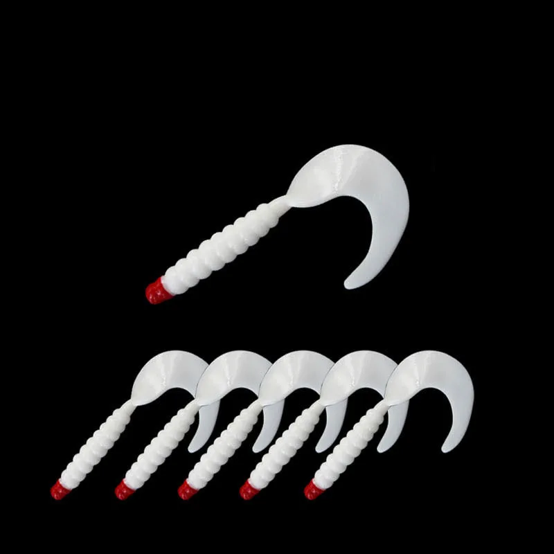 Angeln Weiche Köder Locken Rot Kopf Schraube Gewinde Lange Sichel Schwanz Grub 3,5 cm/5 cm/6,5 cm Künstliche Köder Lot 6 Stück – Detail 2