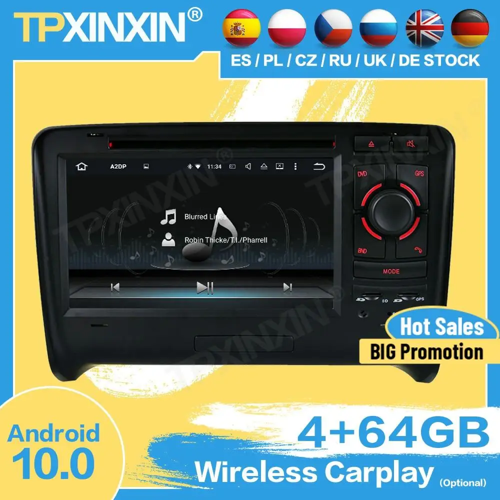 

Carplay автомобильное радио стерео беспроводной экран Android для Audi TT 2006 2007 2008 2009 2010 2011 GPS-плеер Навигация Аудио головное устройство