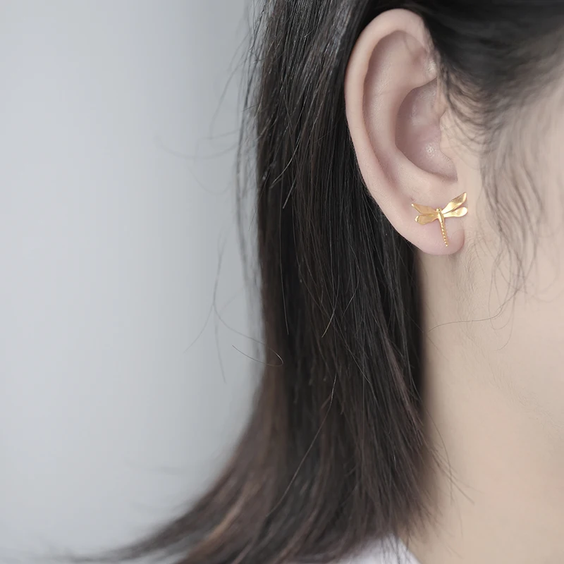 蓮楽しいリアル925スターリングシルバーかわいい小型トンボ新女性18 18kゴールドデザイナージュエリーガールズギフト