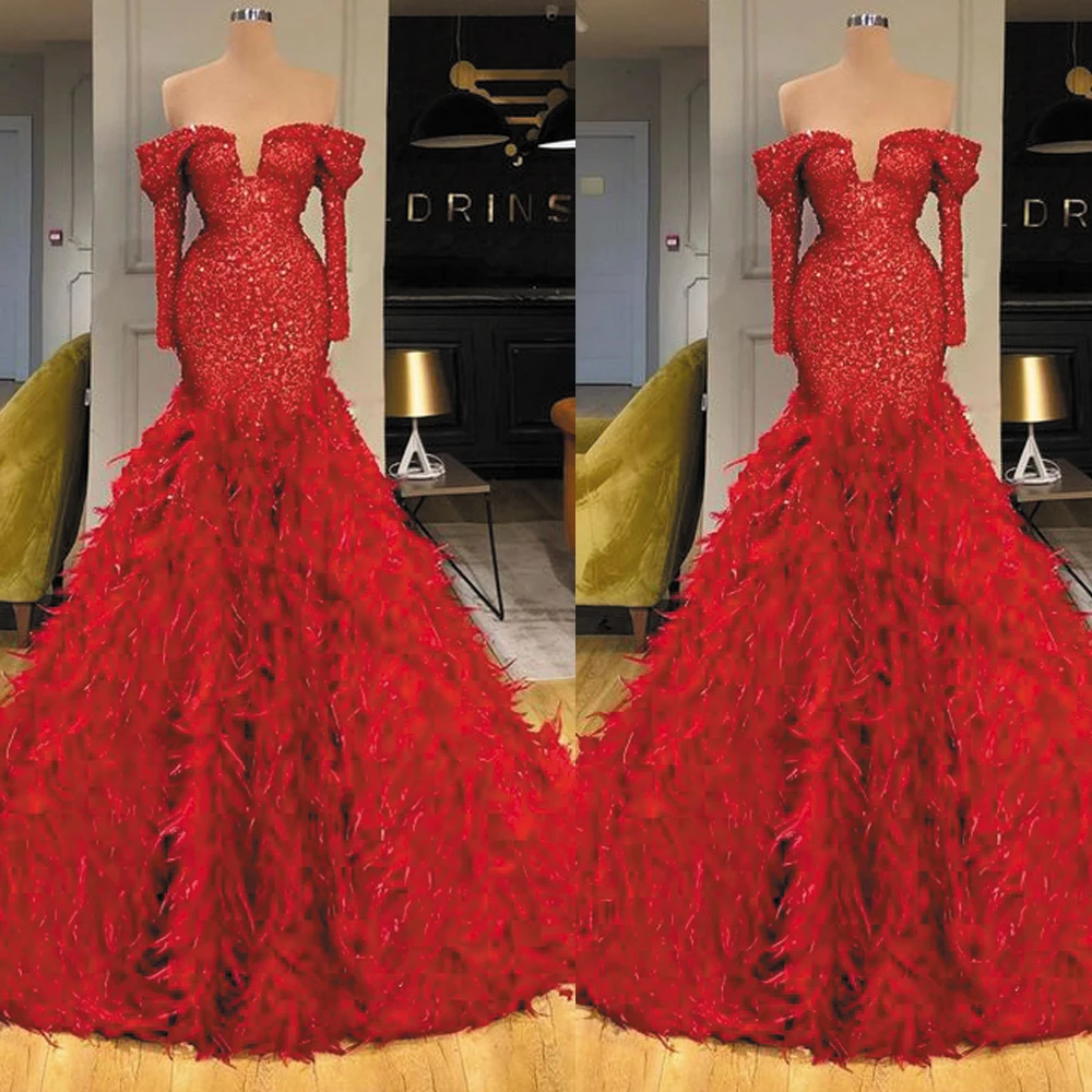 Vestido De fiesta De lujo SuperKimJo Abendkleider, elegante y modesto, De plumas brillantes, rojo, 2020, 2021