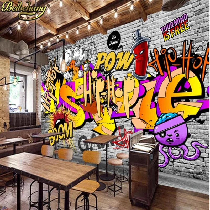 beibehang custom Street graffiti trend brick wall paper 3D broken wallpaper bar ktv di bar background letter mural wall papers