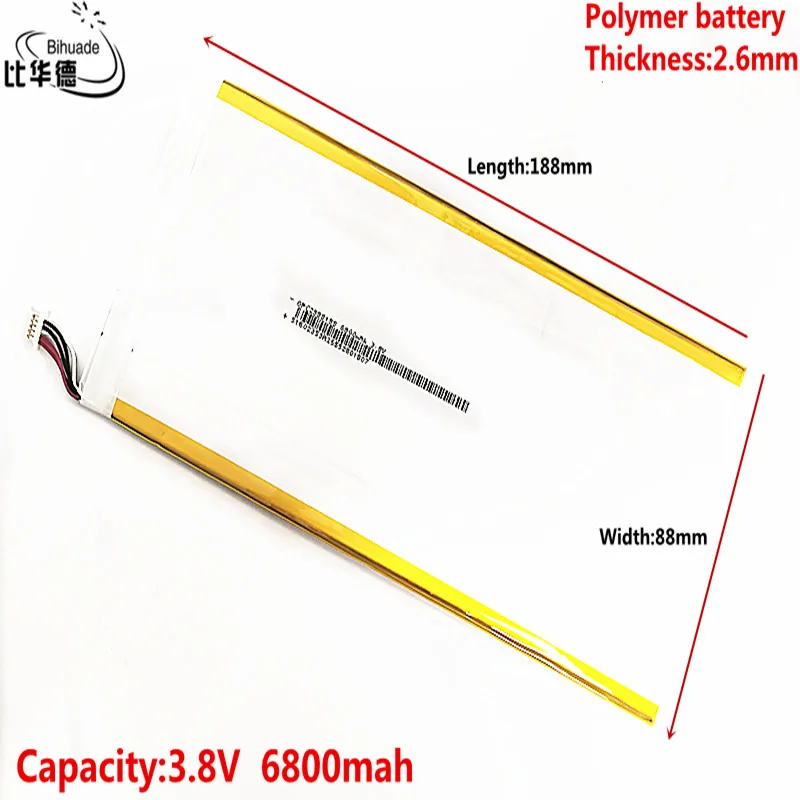 Batería de iones de litio de 5 líneas, 3,8 V,6800mAH, 2688188 (batería de iones de litio de polímero) para tableta pc, 7 pulgadas, 8 pulgadas, 9 pulgadas