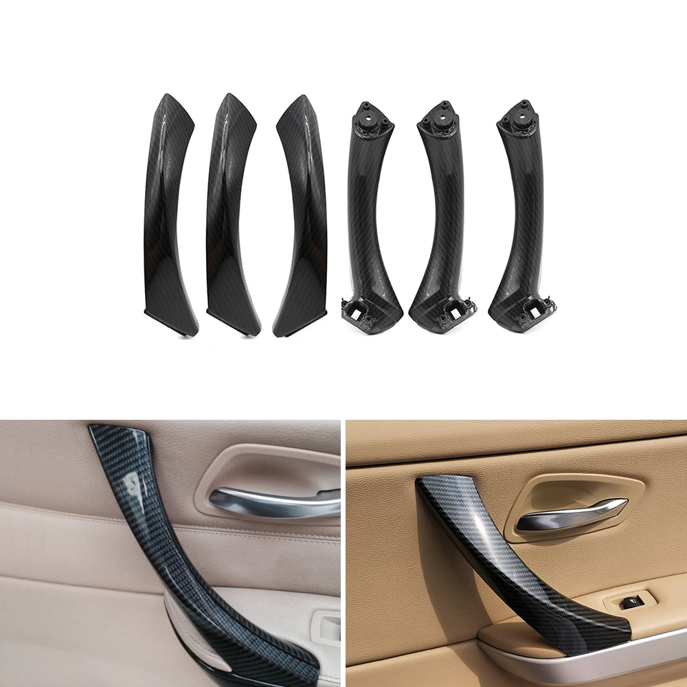 

Car-styling Carbon Fiber Texture 6pcs Interior Door Panel Armrest Handle Pull Trim Cover For BMW 3 Series E90 E91 325 330 318