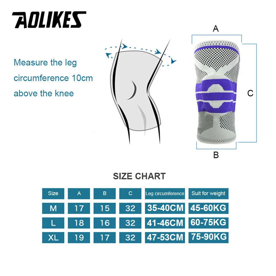 AOLIKES Knee Brace for Men Women Silicone Gel Spring Support Knee Pads Workout Meniscus Tear Joint Pain Relief Knee Sleeve