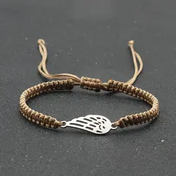 Handmade Braided Rope Bracelet Female Stainless Steel Angel Wing Charm Bracelets for Women Couple Friendship Lucky Cuff Jewelry