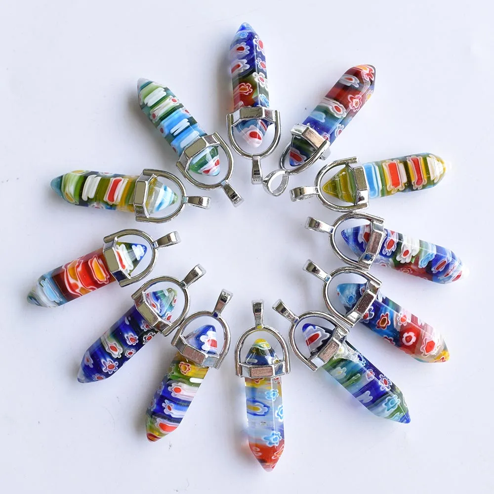 Großhandel 24 Stück/Set Farbige Glasblumen Sechseckige Säulenperlen Halsketten-Anhänger für Damen Modeschmuck Kostenloser Versand – Detail 5