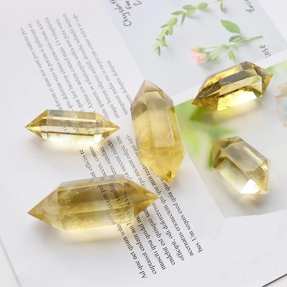 1Pc 40-50mm Natural Rare Citrine Double Terminated Wands Yellow Crystal Points Hexagonal Reiki Healing Crystals Column Specimen