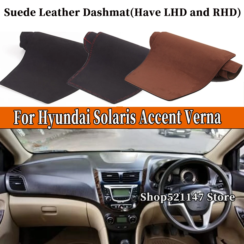 Accessories Car-styling Suede Leather Dashmat Dashboard Cover Dash Mat For Hyundai Solaris Accent Verna I25 RB/RC 2011 - 2017