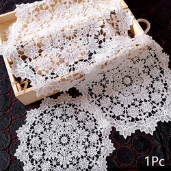 Lace Embroidered Coaster Retro European Round Hollow Table Mat Pads Fruit Plate Cup Cover Cloth Placemat Christmas Home Decor