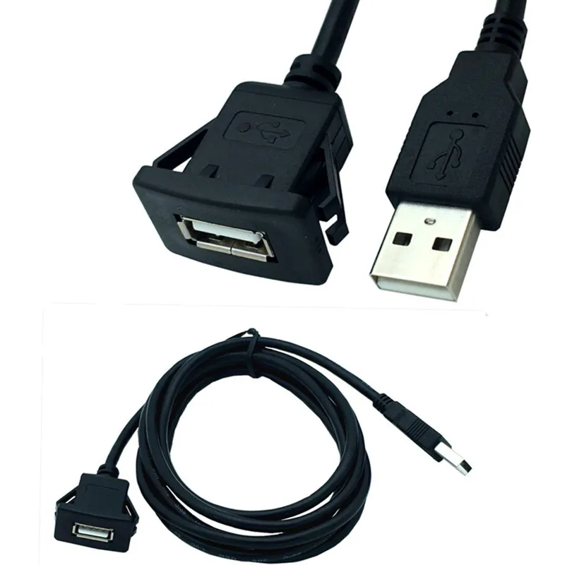 

USB Male to Female AUX Flush Panel Mount Extension Cable for Car Truck Boat Motorcycle Dashboard (Square Head)