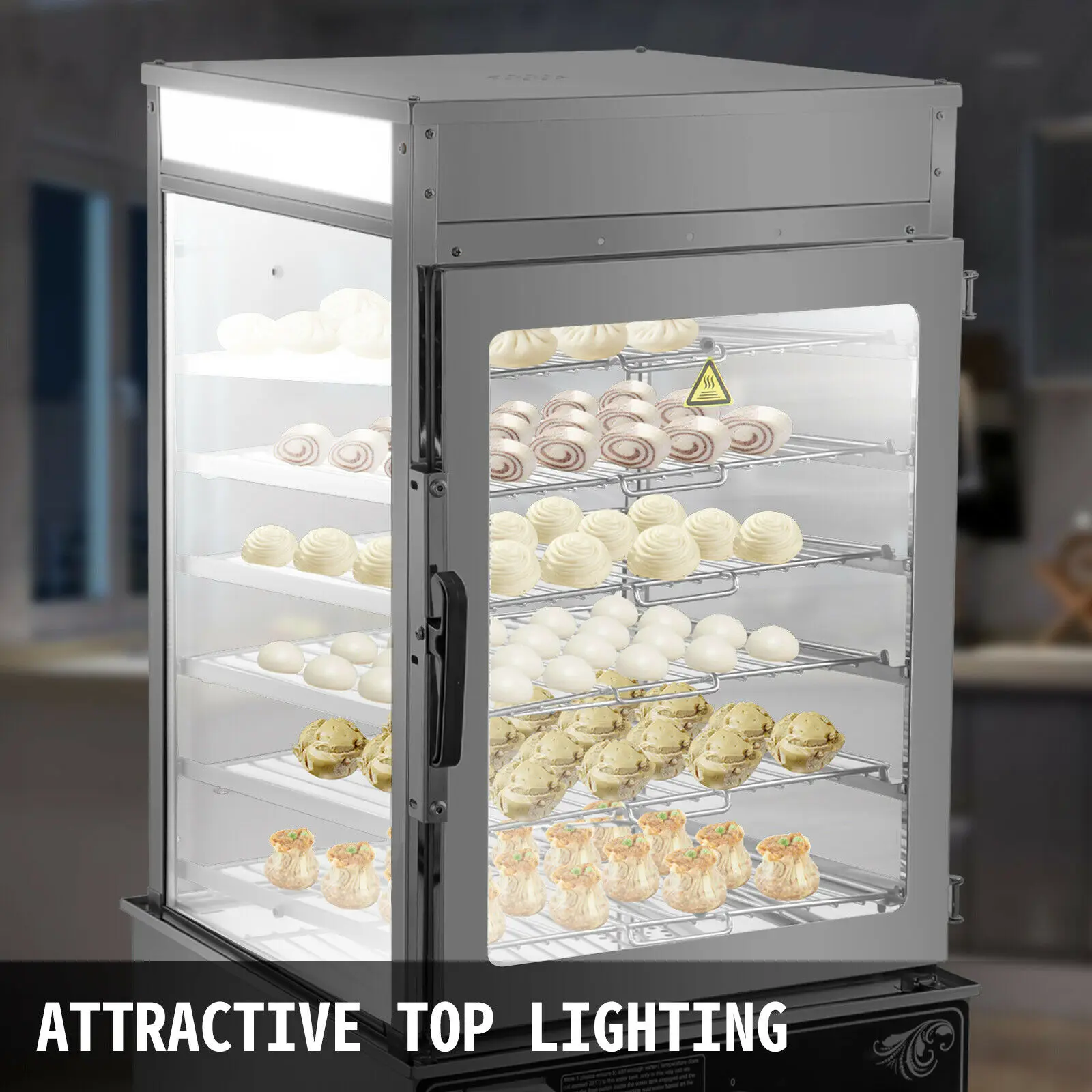 VEVOR 900W ไฟฟ้า Bun Steamer Commercial สแตนเลส5ชั้นกรอบอุณหภูมิควบคุมนึ่งขนมปังอาหารอุ่น