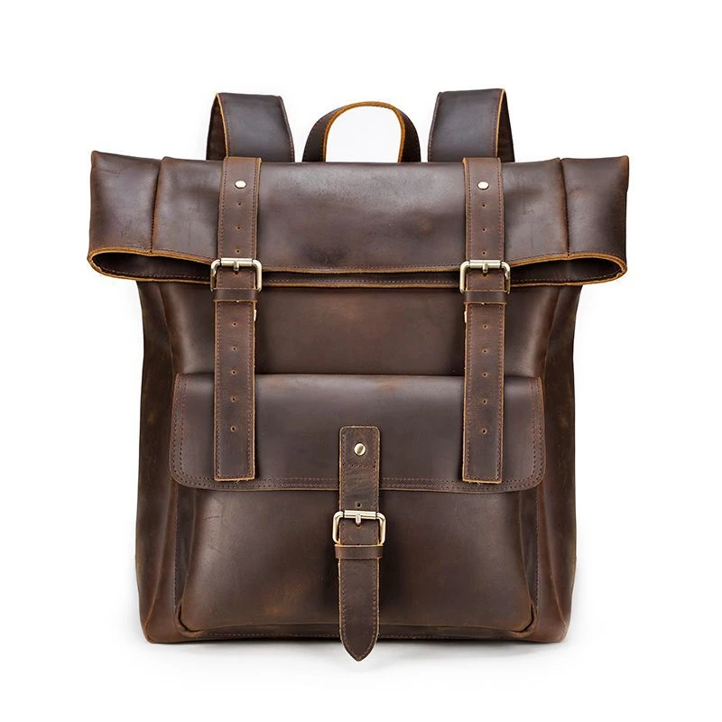 Crazy Horse Genuine Leather Backpack for Men 17\