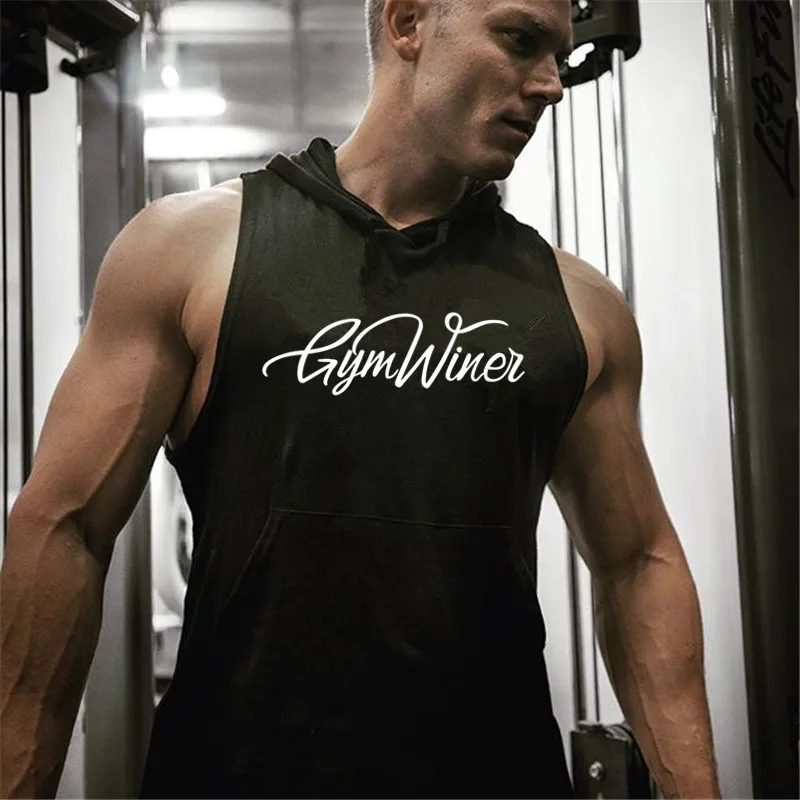 2020 gym winer vest Mens Cotton Hoodie Sweatshirts fitness clothes bodybuilding tank top men Sleeveless Tees Shirt tanktops