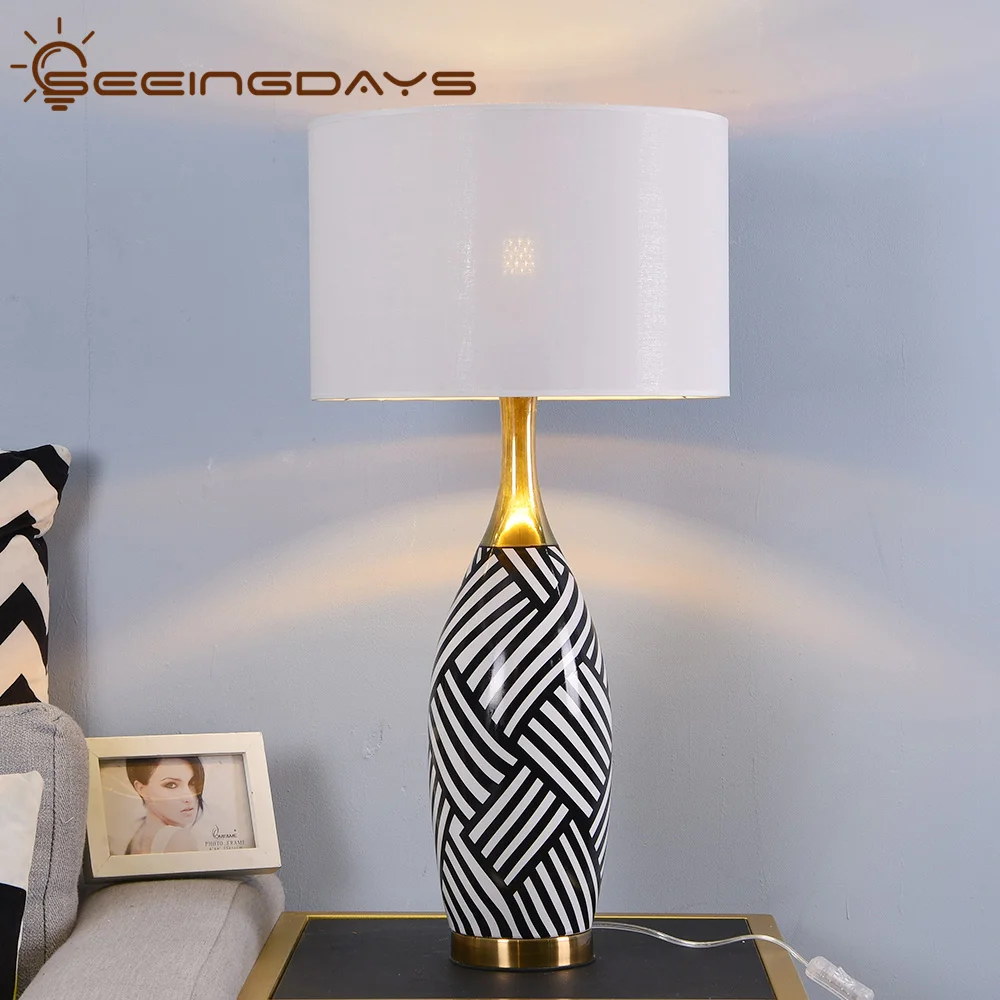 Zebra Stripes  Ceramic Table Lamps For Living Room Bedroom Study Room Bedside Lamps Home Decor EU Plug 110v 220v E27 Bulb