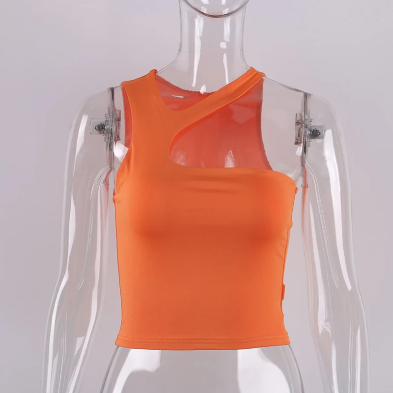 Cut Out Sexy Crop Off Schulter Solide Dünne Sport Kurze Tops Frauen Tank Unregelmäßigen Sommer Rohr Tops – Detail 11