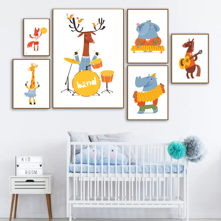 

Cartoon Giraffe Hippo Deer Horse Elephant Fox Wall Art Canvas Painting Nordic Posters And Prints Wall Pictures Kids Room Decor