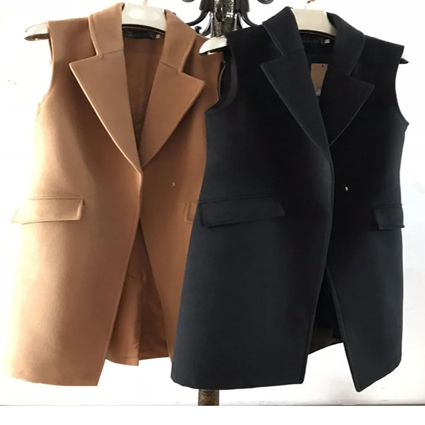 

autumn winter casual double faced cashmere vest women slim long waistcoat