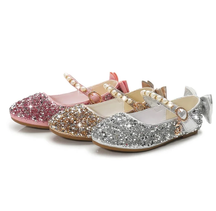 Children Princess Shoes Student Dance Shoes For Girls High Heel Sandals Dress Purple Kids Leather Glitter Crystal Shoes Banquet