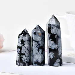 Natural Snowflake Obsidian Quartz Crystal Point Wand Healing Stone Energy Quartz Home Decoration Reiki Polished Stone Tower