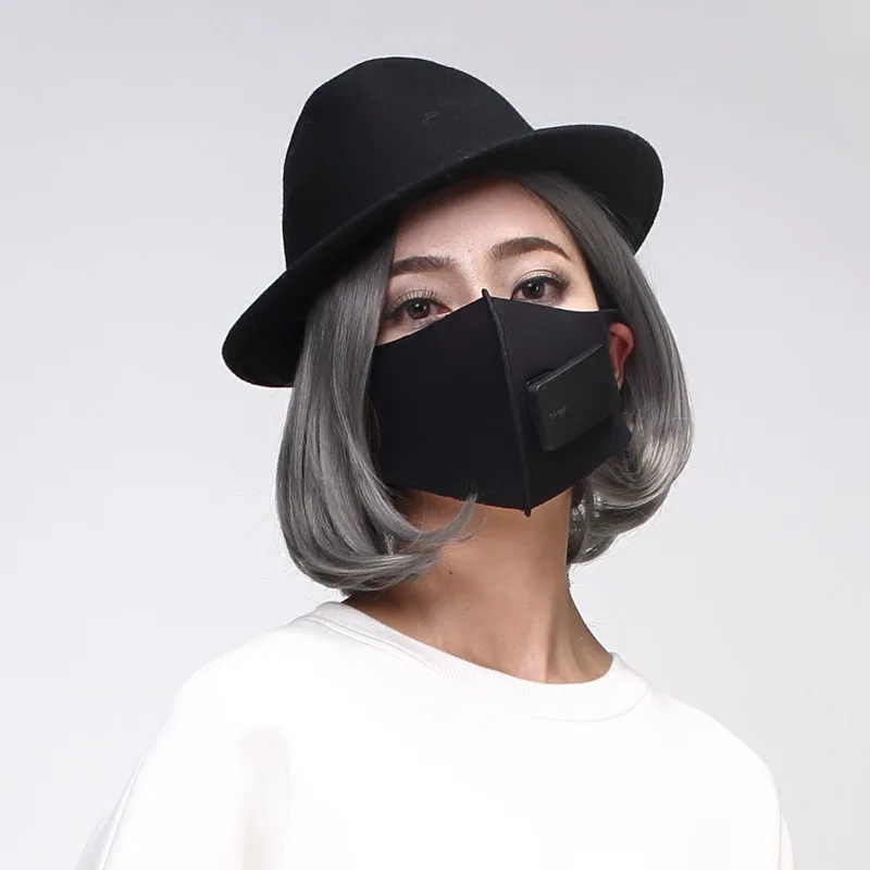 BULU Ventilatore elettrico Maschera respiratoria 2020 La nuova moda nera Maschera di ventilazione intelligente adatta per jogging Equitazione PM2.5 Maschera antipolvere