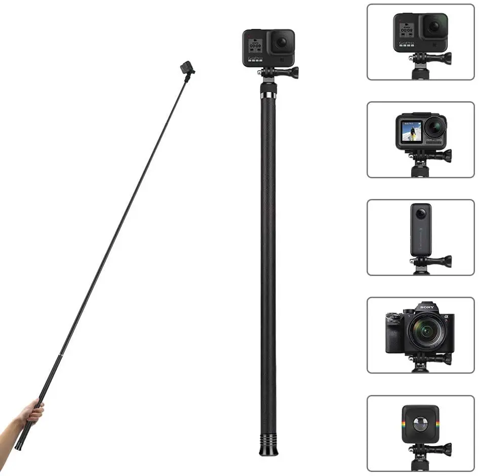 

2.7M 3MCarbon Fiber Handheld Selfie Stick Extendable Pole Monopod for GoPro Hero 7 6 5/Insta360 ONE X /DJI Osmo Action cameras