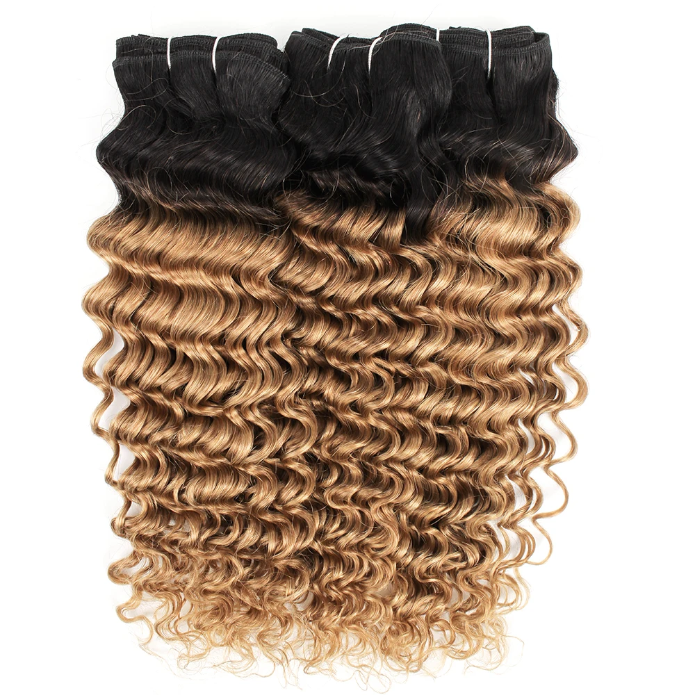 

Kisshair T1B27 deep wave hair bundles 1/3/4pcs 2 tone ombre honey blonde hair deep curly pre-colored Indian human hair extension