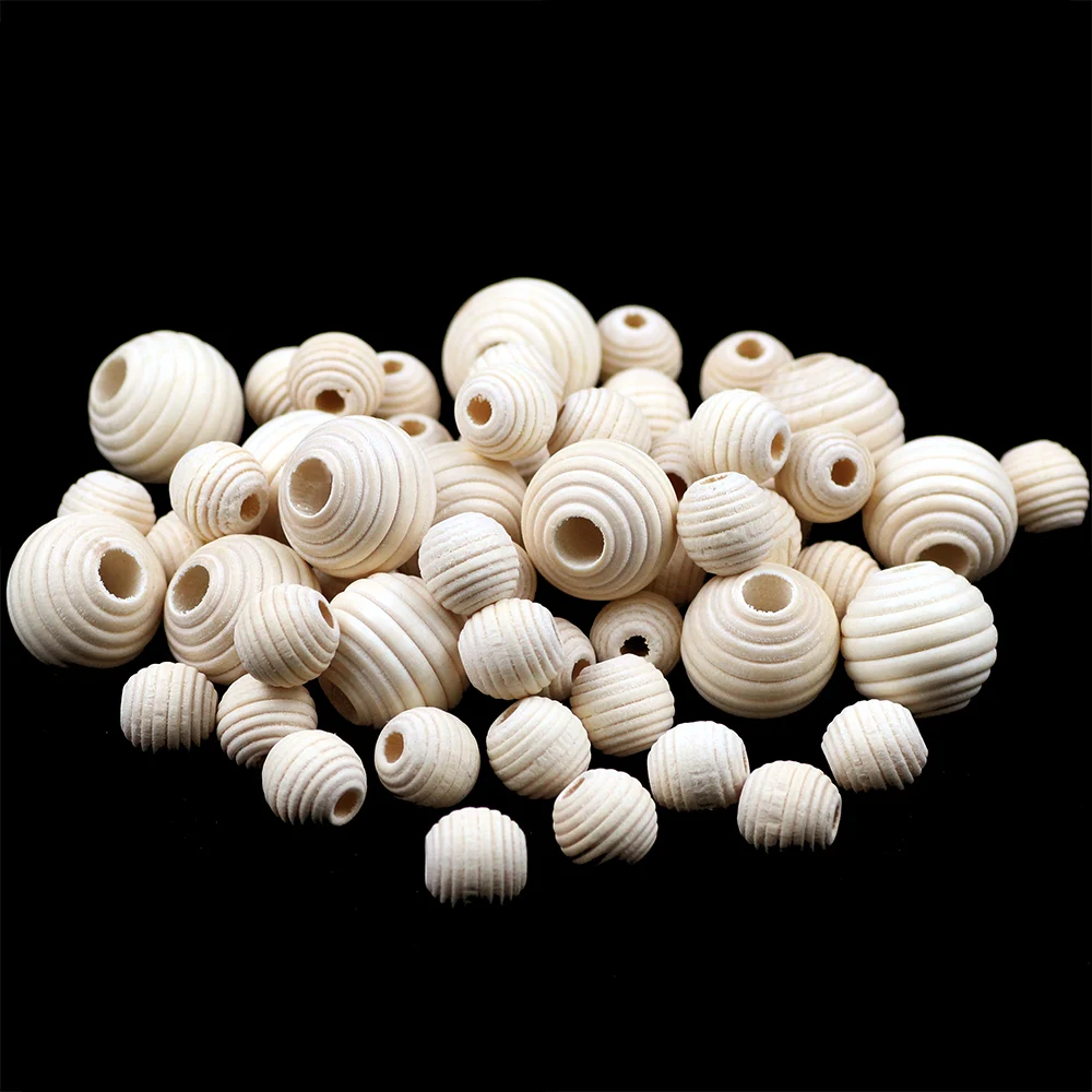 10-30pcs 12/20mm Threaded Round Beads, Log Color Blank Wooden Loose Beads Accessories Jewelry Making DIY Bracelet Craft Supplies