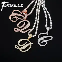TOPGRILLZ New A-Z Bigger Size Cursive Letters Name Pendant Iced Out Cubic Zirconia Hip Hop Fashion Charm Jewelry For Gift