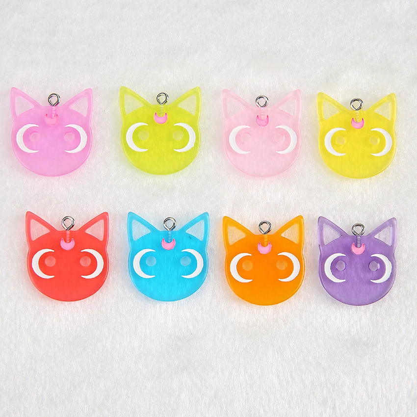 20Pcs 24*28MM Cat Flatback Resin Charms Necklace Pendant Keychain Diy Making Accessories
